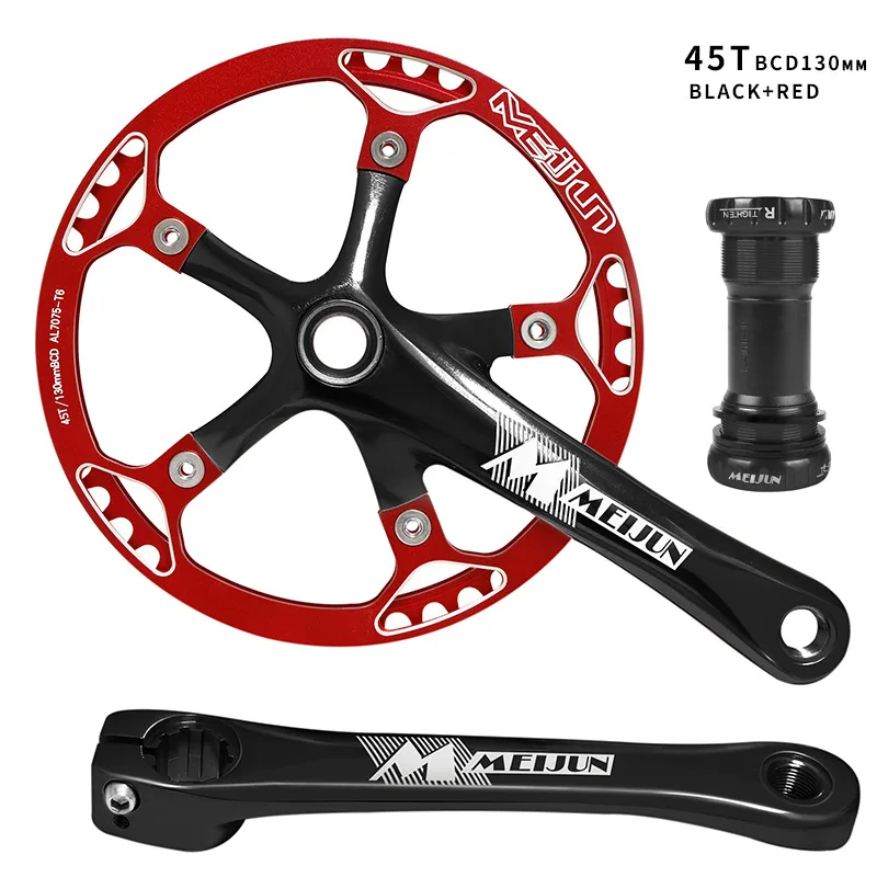 

Crank MTB, Mountain Bike Single Speed Crank, Bicycle Crank Arm Set 170mm 130BCD, 45T/47T/53T Chainring & Bolts,With BB