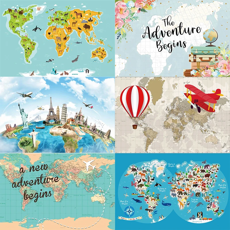 

Pirate Treasure Adventure Backdrop Boys Party World Map Octopus Ocean Decoration Travel Photography Backgrounds Banner