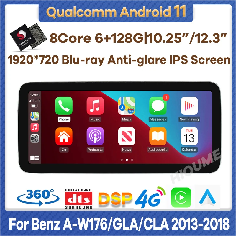 

12.3" Qualcomm 6+128G Android 11 Car Video Player for Mercedes Benz A Class W176 GLA X156 CLA Auto Radio Stereo GPS CarPlay 4G