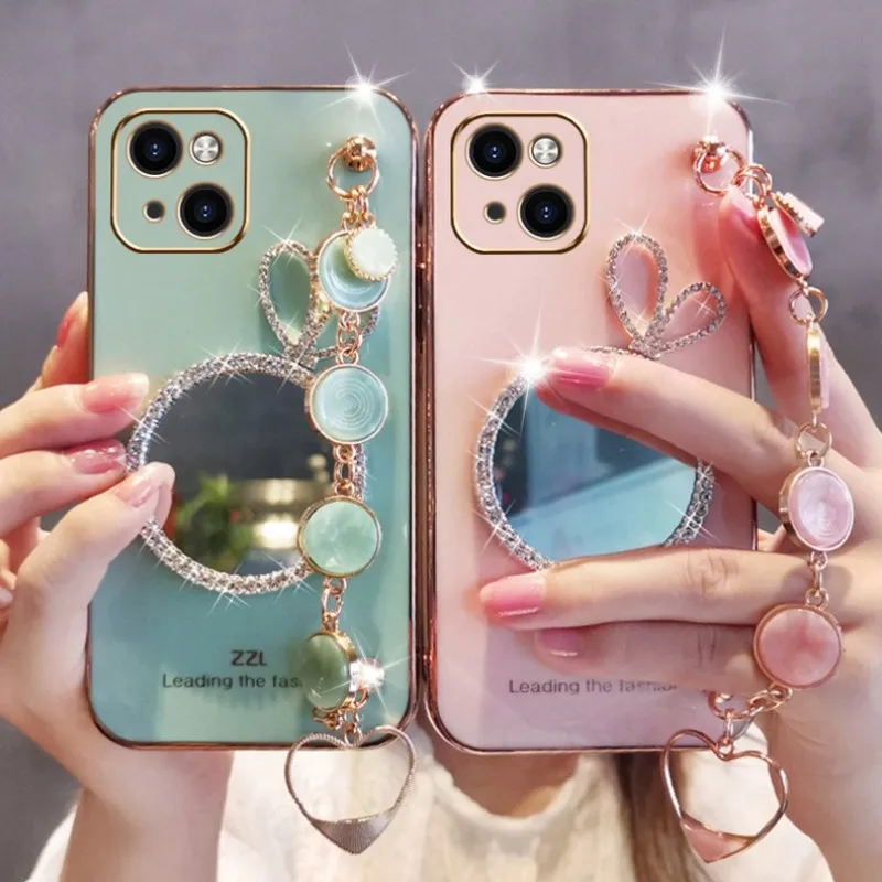 

Korea Bling Mirror Plating Wrist band Phone Case For Samsung S23 S10 A52 A72 S20 S21 S22 Plus Ultra + Pro FE A 71 51 Note 20 10