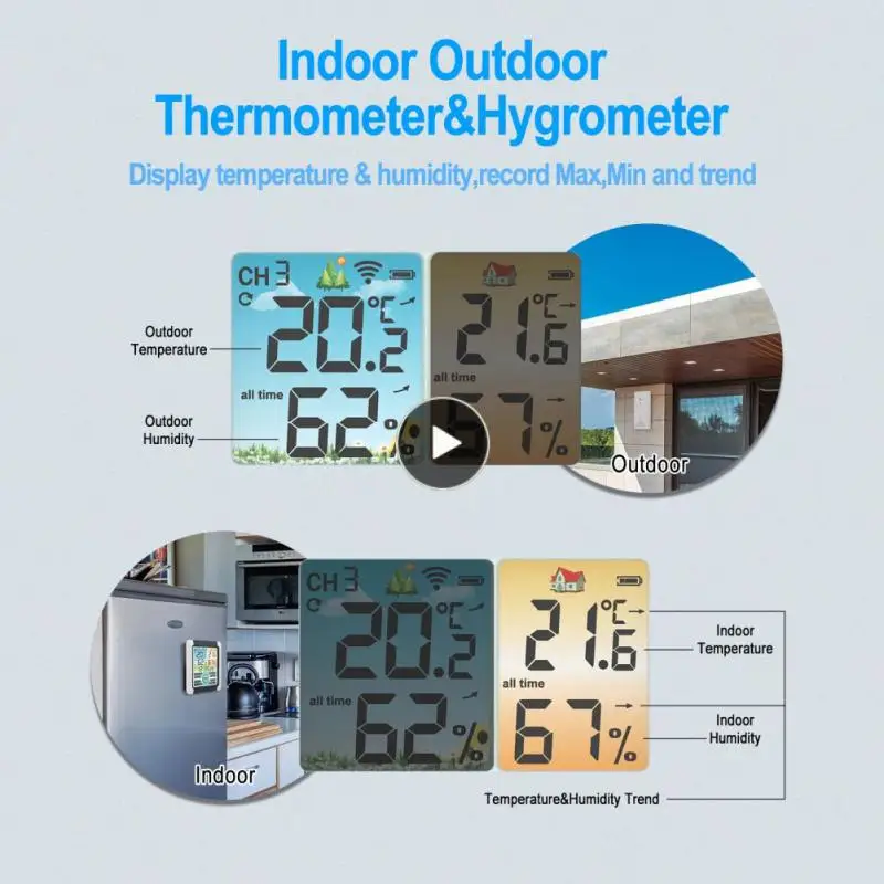 

433 Mhz Color Lcd Display Wireless Thermohygrometer Touch Temperature Monitor Xp4 Waterproof High-definition Thermohygrometer