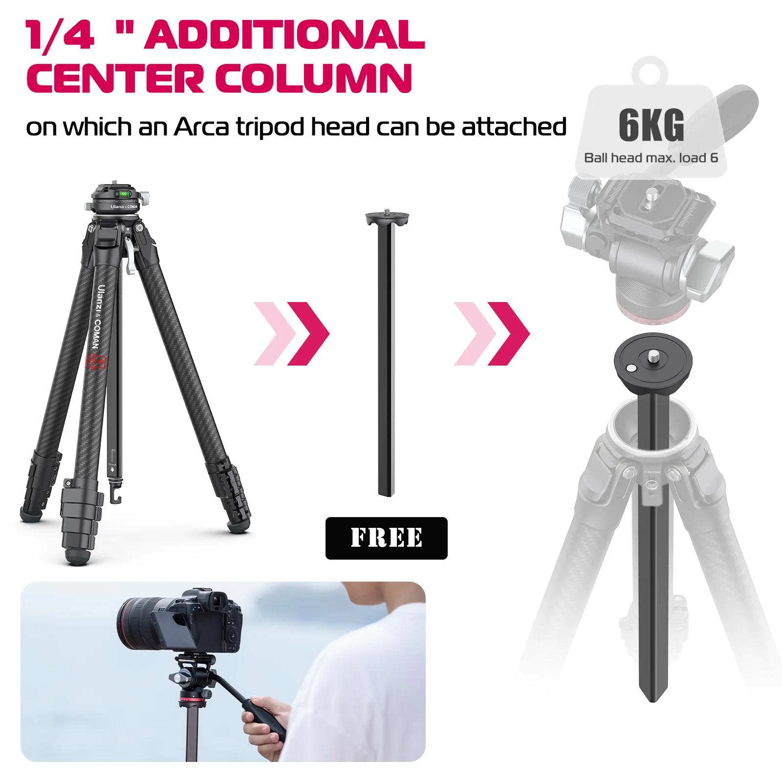 Фото Штатив для камеры Ulanzi Zero F38 Heavy Duty из углеродного волокна, профессиональный штатив для фотосъемки на открытом воздухе, видеозаписи, дорожный монопод для Canon Nikon №5