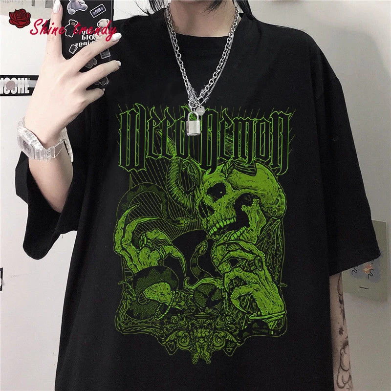 

2022 Gothic Women Tshirts Punk Black Graphic Clothes Kpop Harajuku Streetwear Oversized T Shirt Hip Hop Short Sleeve Tee Shirts