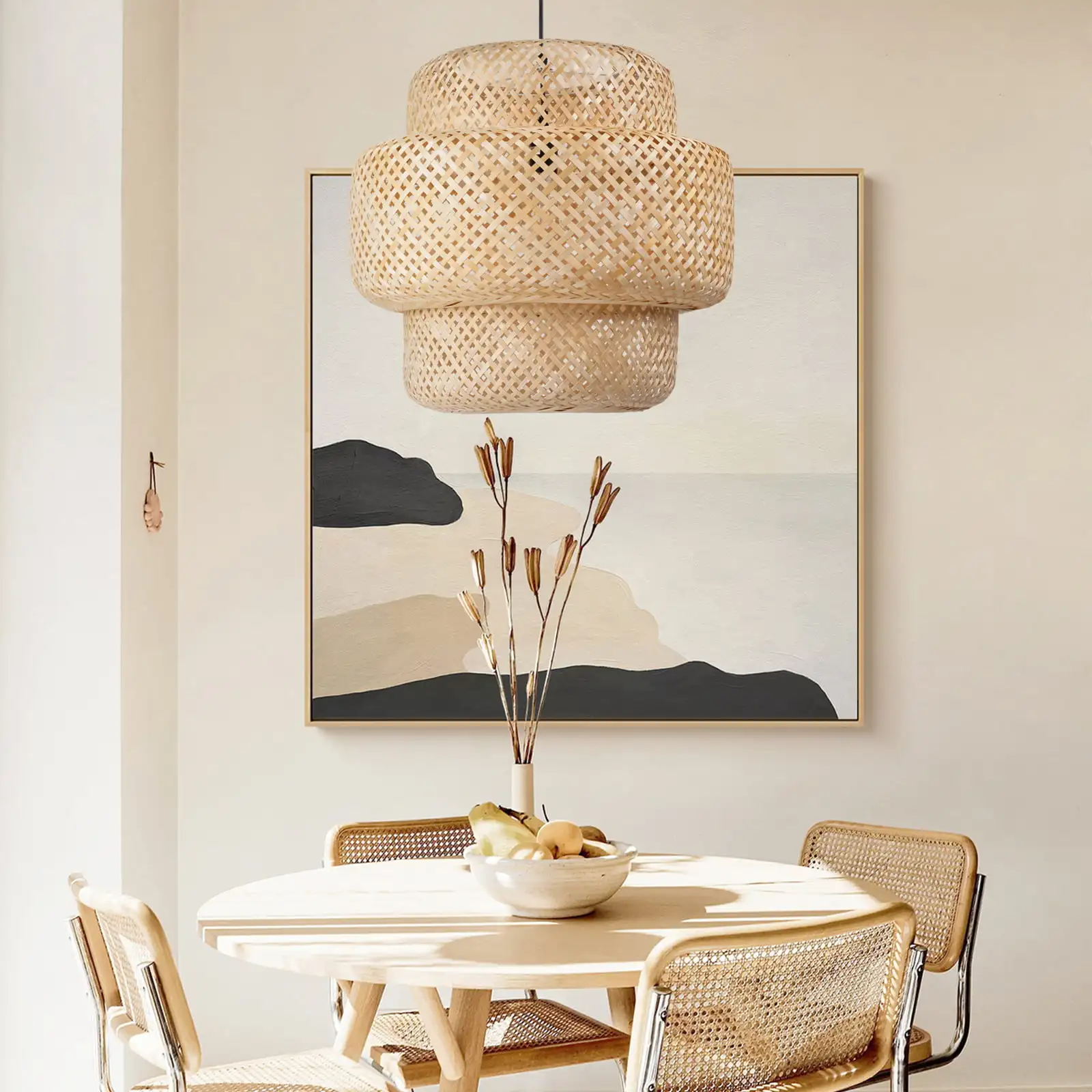 

Rattan Pendant Light Chandelier Rattan Shade Handmade Natural 1 Light 19.5"