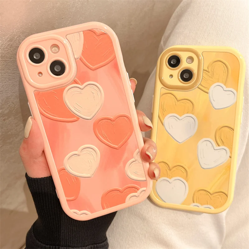 

Fashion Graffiti Love Heart Phone Case For iPhone 13 12 11 Pro Max X XR XS Max Cute Color Shockproof Soft Frame Hard Back Cover
