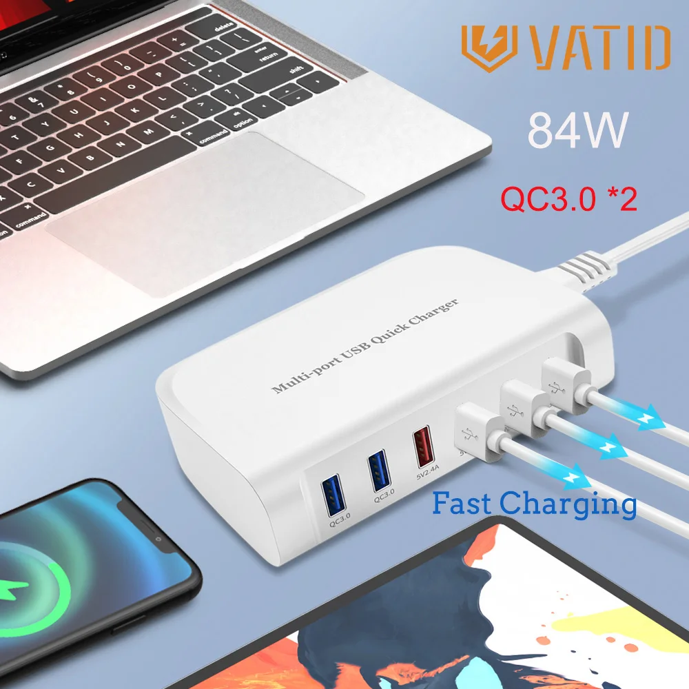 

Зарядное устройство с 6 USB-портами, 84 Вт, Type C QC 3,0