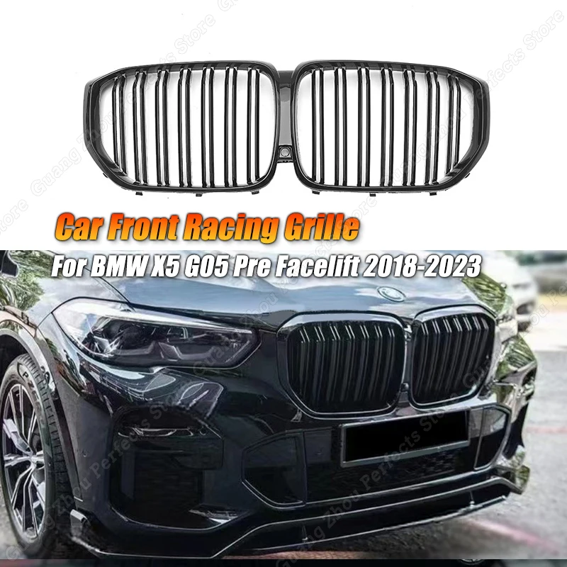 

Pair Car Front Bumper Kidney Grills Lip Gloss Black Double Slat Hood Grill Racing Grille For BMW X5 G05 Pre Facelift 2018-2023