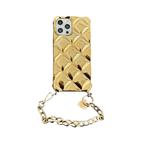 Чехол для телефона Qianliyao с 3D бриллиантовым клетчатым браслетом для iPhone 15 14 13 12 11 Pro Max, гальванизированный мягкий ударопрочный чехол-накладка