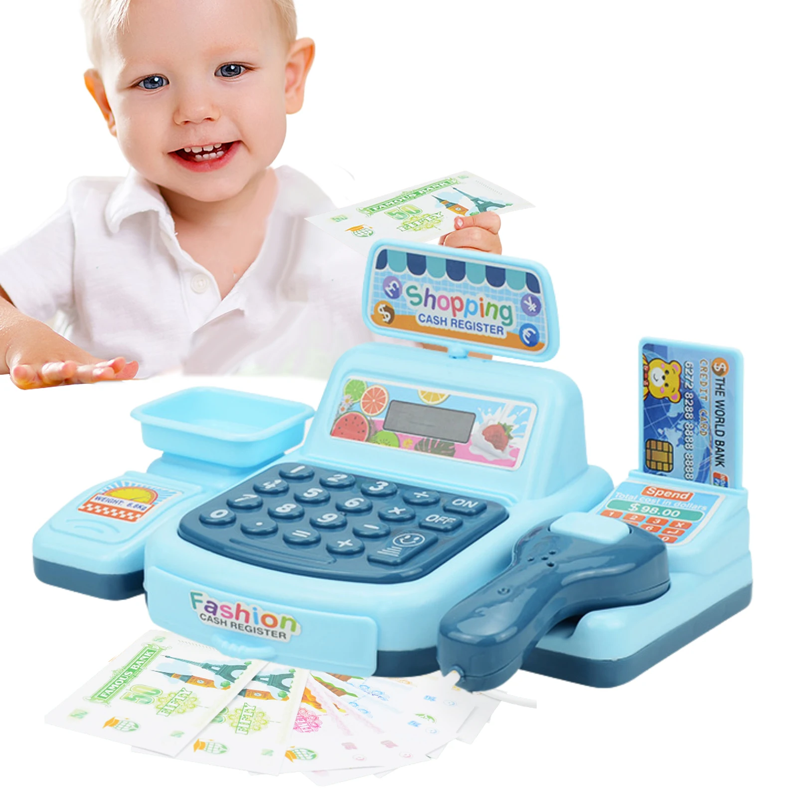 

Cash Register Pretend Play Toy Cash Register Playset With Electronic Sounds Interesting Machine With Scanner Credit Card Pretend