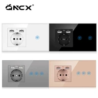qncx eu touch switch wall lamp switch usb socket with usb led switches 123 gang 1way crystal panel dark blue backlight plug