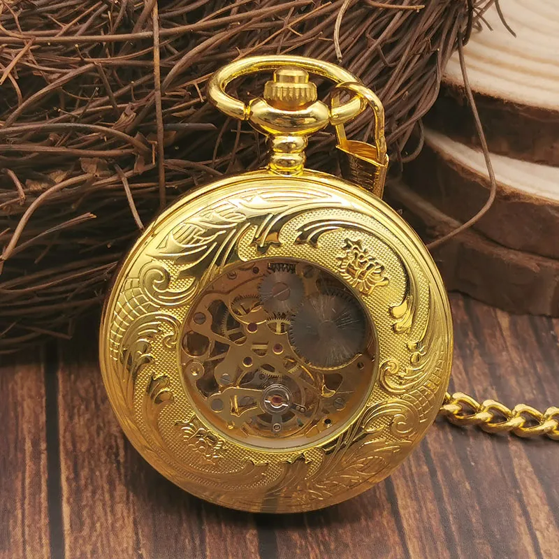 Gold Vintage Rudder Round Wheel Mechanical Pocket Watch Roman Numerals Display Men's Women's Belt Chain Pendant Gift