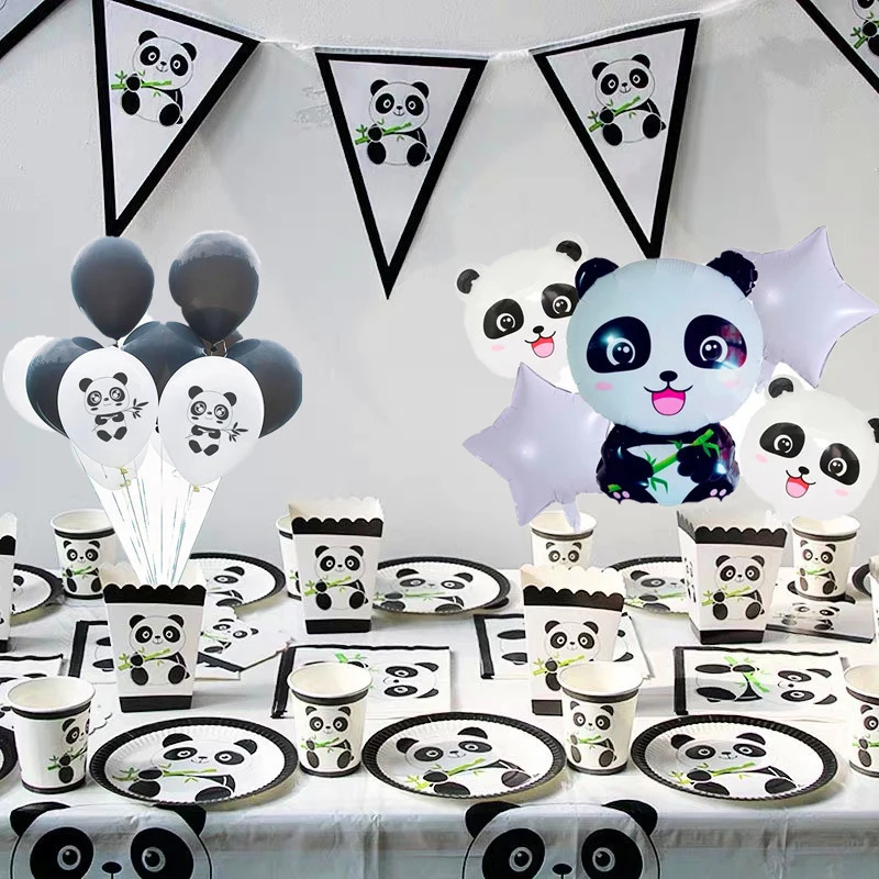 

Украшения для дня рождения в виде панды для детей, для мальчиков и девочек, одноразовая посуда, посуда, столовые салфетки, скатерть