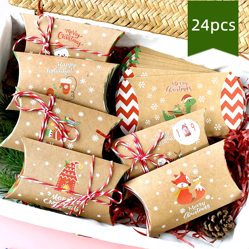 

24pcs/set Christmas Candy Bags with 24pcs Christmas Advent Calendar Sticker Tags for Gift Pack Children Present Kraft Bag Set