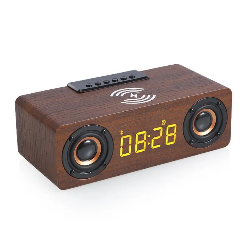 

Bluetooth Speaker Alarm Clock Multi-function Subwoofer Wooden TV Soundbar Home Theater Wireless Charging Music Player FM Radio