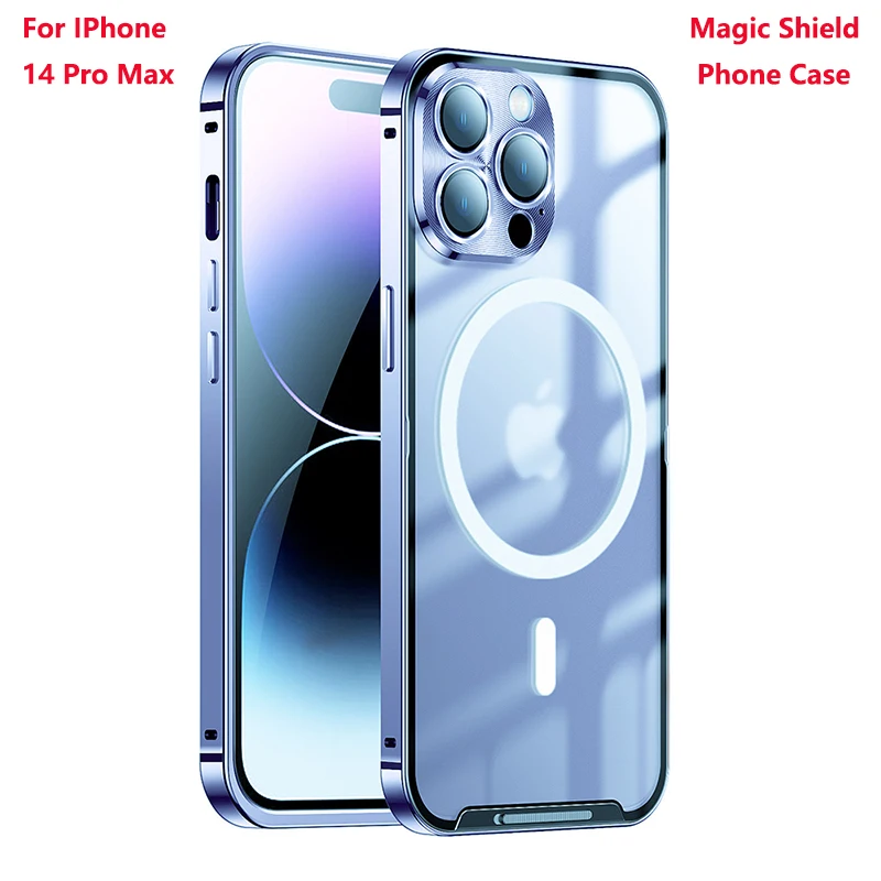 

Магнитный чехол Magic Shield для IPhone 14 Pro Max Plus, металлический ультратонкий защитный матовый чехол из алюминиевого сплава и стекла