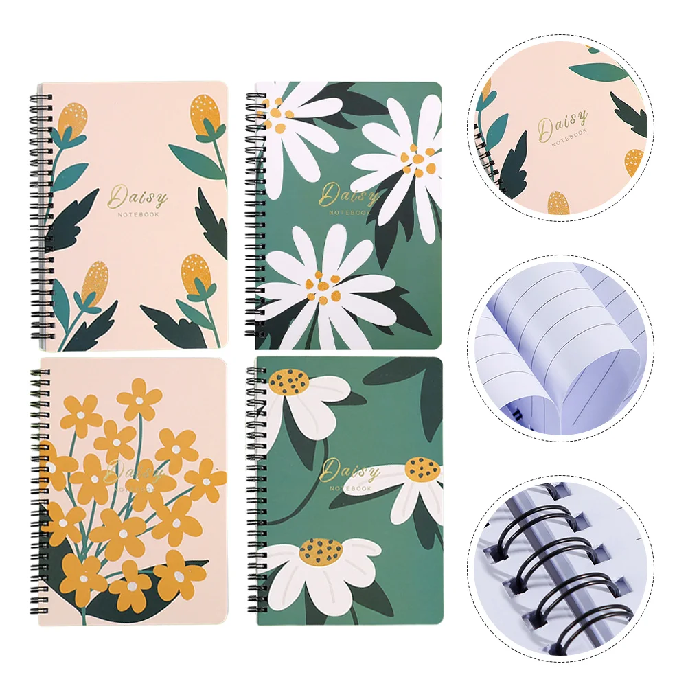 

4 Books Loose Leaf Coil Notebook Journal Spiral Journals Notebooks Flowers Memo Pads Pages Paper Diary Do List Notepad Student