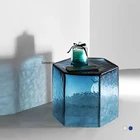 Боковой столик с кристаллами, мебель для дома, современный минималистичный шестигранный стеклянный прозрачный стол, угловой столик для дивана, журнальный столик с волнистыми кубиками льда