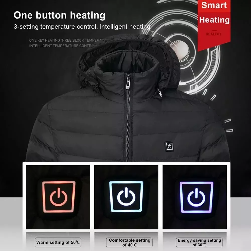 9 Areas Heated USB Winter Outdoor Heating Jackets Warm Sprots Thermal Coat Clothing Heatable Cotton