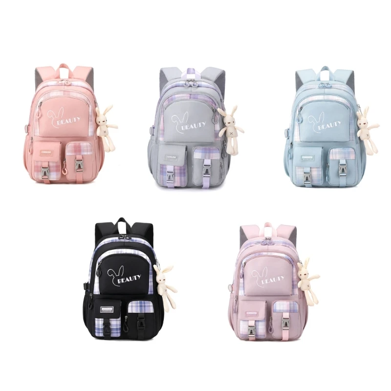 

28GD Backpack with Cute Pendant School Bag for College Teenagers Youth Rucksack Student Casual Daypack Female Bookbag