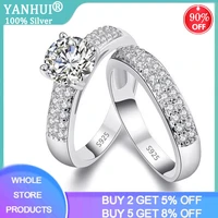 yanhui tibetan silver s925 silver real zircon wedding ring set for women men engagement jewelry band eternity gift j0135