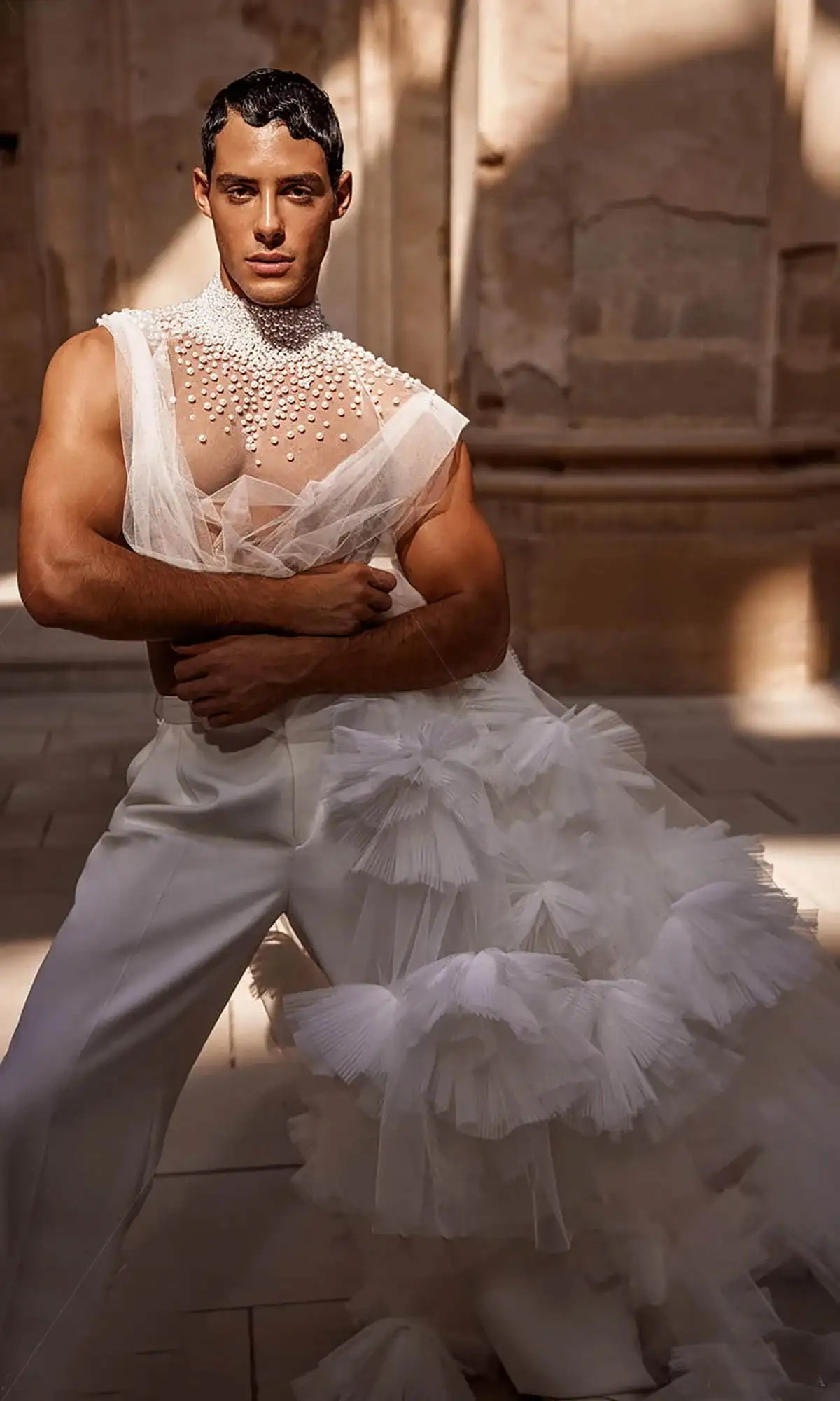 Фото Иллюзионная свадебная фата с аппликацией из жемчуга для невесты Complementos De Boda Velo De Novia, свадебные аксессуары на заказ №5