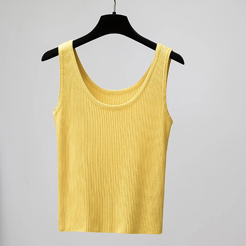 

Thin Knitted Tank Tops Women 2022 Summer Sleeveless Slim Camisole Elasticity Tanks Womens Clothing Halter Top Cropped Feminino