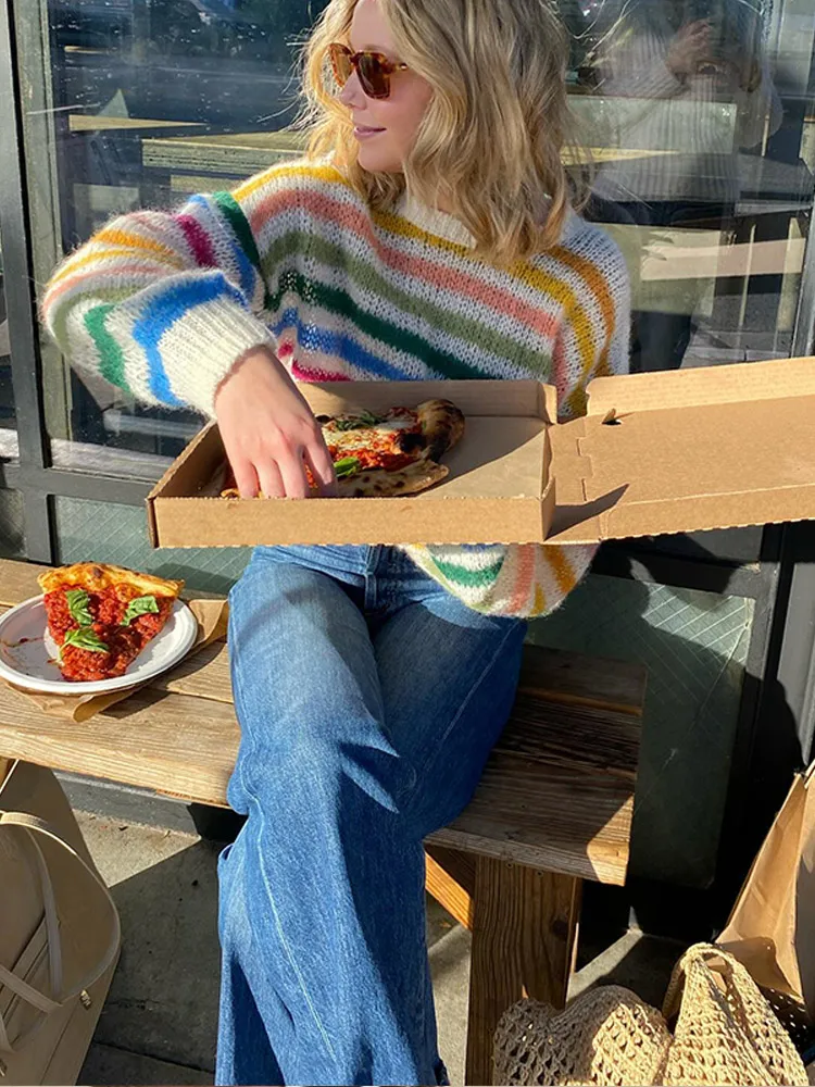 Милый плюшевый свитер с длинными рукавами и радужным принтом шикарные лоскутные