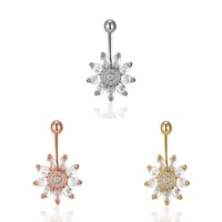 1pc new stainless steel copper belly button piercing high quality zircon multi flower shape navel ring fashion body jewelry 2022