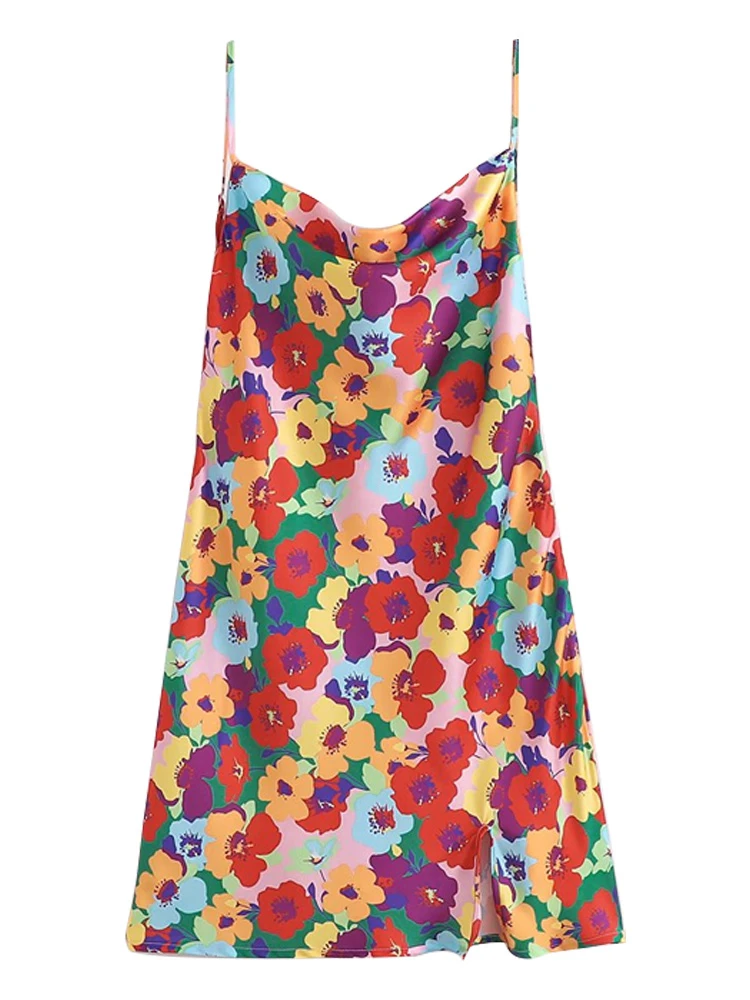 

Trendeez Cute Floral V-neck Spaghetti Strap Belt Knee-length Dress