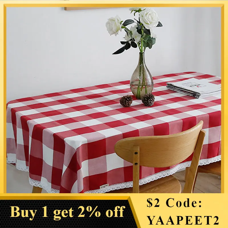 

Классическая скатерть из хлопка и льна, красная прямоугольная Пылезащитная скатерть для обеденвечерние стола, клетчатая скатерть, домашни...