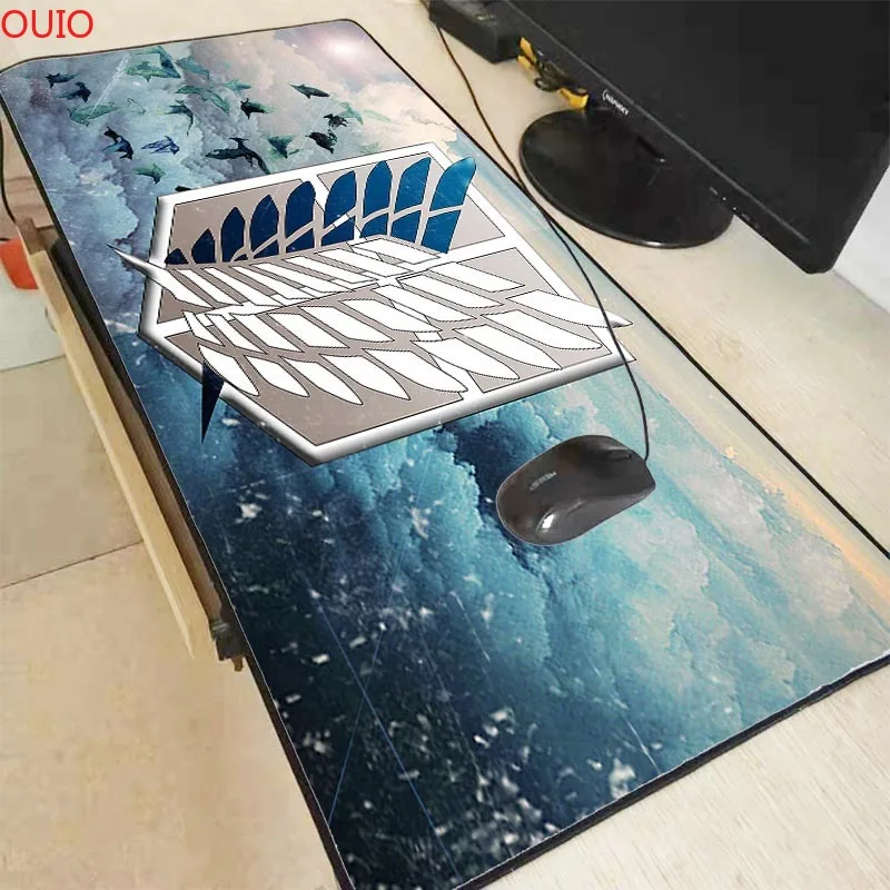 

OUIO Attack on Titan Anime Large Lock Edge Mouse Pad Computer Mousepad Logo Gaming Padmouse Gamer Laptop Keyboard Mouse Mats xxl