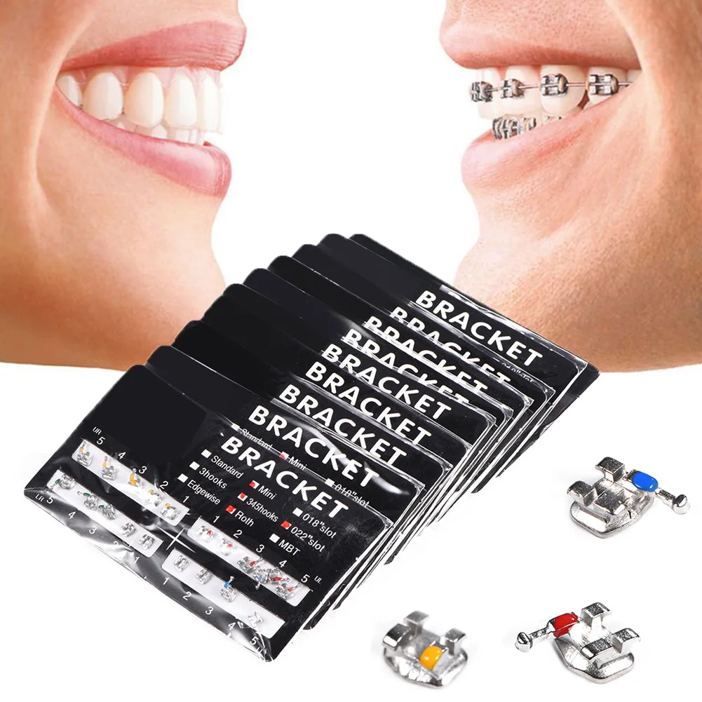 

10 Packs Dental Orthodontics Metal Brackets 3-4-5 Hooks Edgewise Mini Fake Braces 022" Slot Roth Dentist Clinic Material Supply