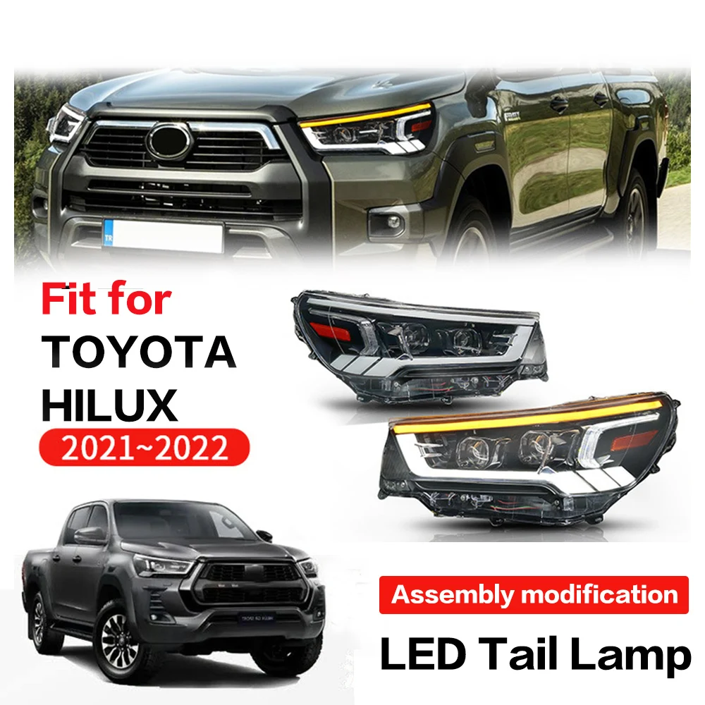 

For Toyota Hilux 2021-2022 Headlamp LED Dual Beam Lens Assembly Plug And Play Turn Signal Auto Accessories DRL
