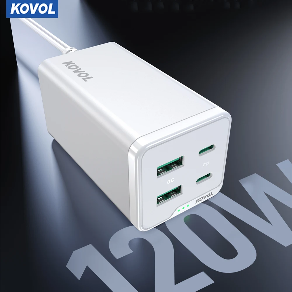 Зарядное устройство KOVOL 120 Вт PPS GaN 2 USB Type C PD QC, быстрое зарядное устройство 3,0 USB, зарядное устройство для телефона, быстрая зарядка для MacBook, но...