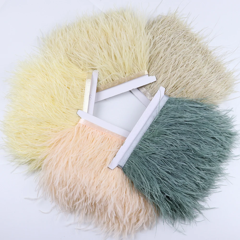 Multicolor 1 meter Real Ostrich Feather Trims Ribbon 8-10cm White Ostrich for Dress Clothing Decoration Sewing Feathers Crafts