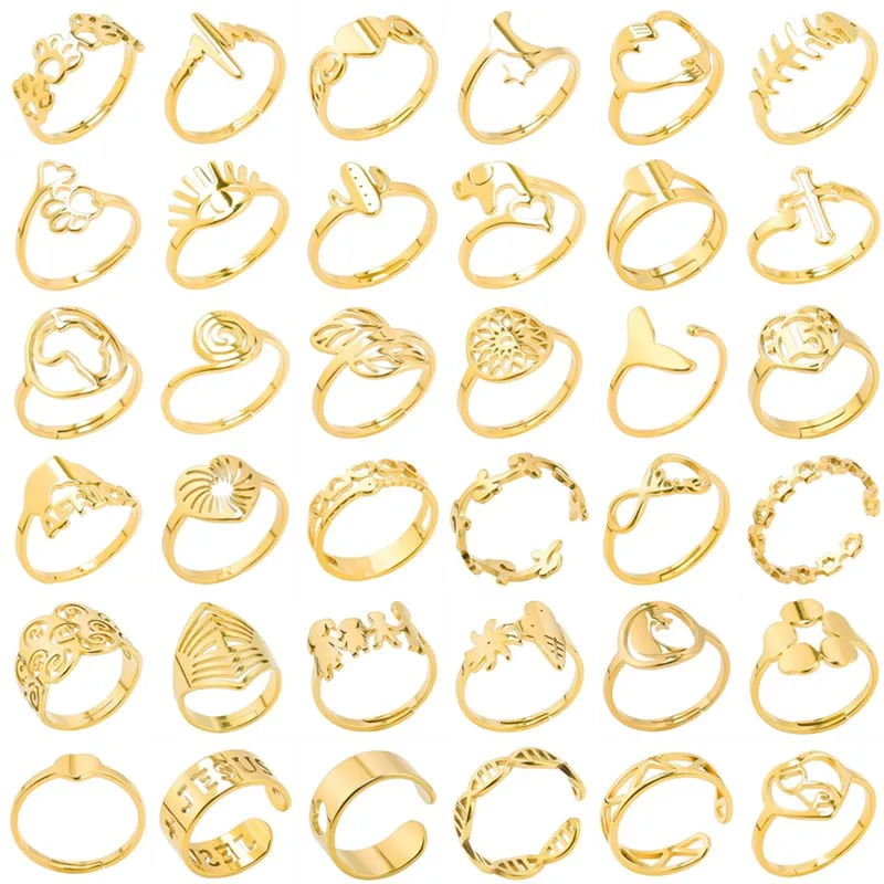 

New Design 2023 Flower Of Life Geometry Heart Ring Adjustable Open Stainless Steel Rings For Women Men Accessories Jewelry Bague