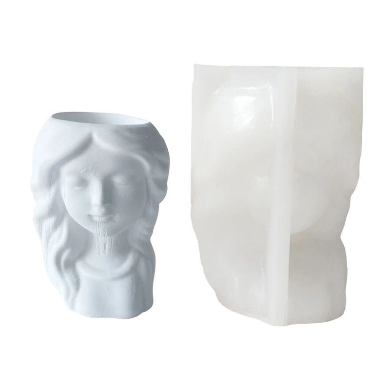 

Cute Girls Pen Holder Flower Pot Silicone Molds DIY Crafts Plaster Mold
