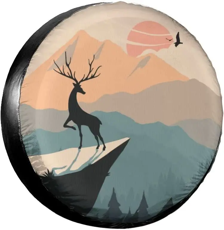 

Elk Deer Sunset Rv Spare Tire Cover For RV Trailer Camper Wheel Protector Weatherproof Universal For Trailer Rv SUV Truck