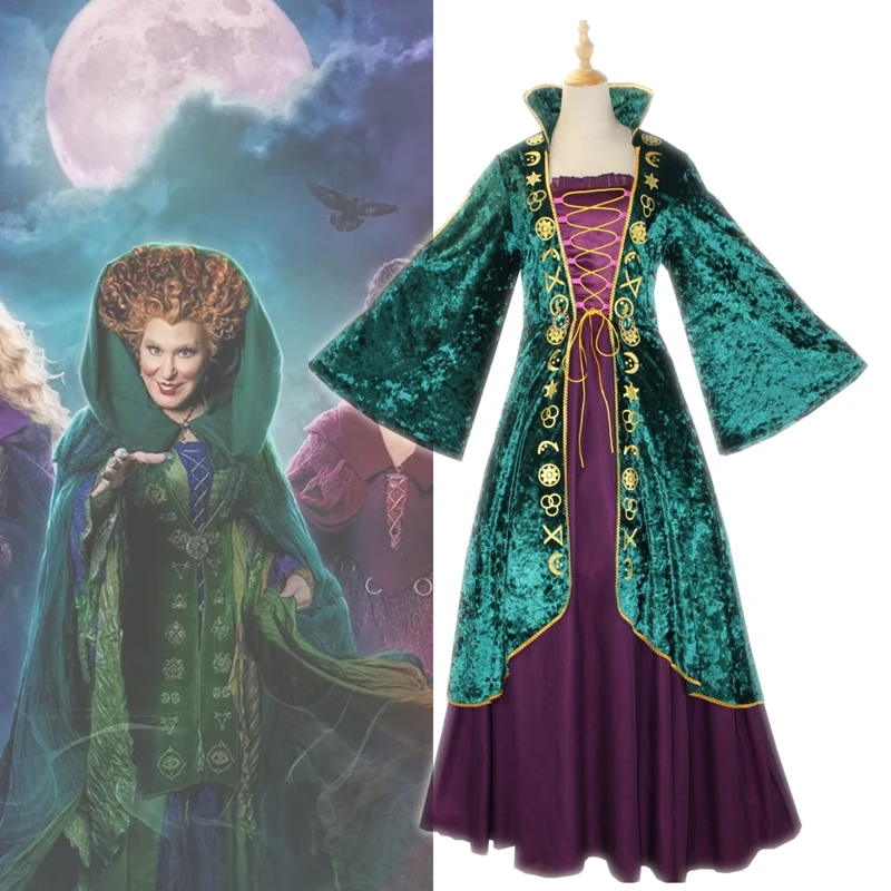 

Movie Hocus Pocus 2 Witch Winifred Sanderson Cosplay Costume Women Adult Dress Retro Uniform Halloween Carnival Suit