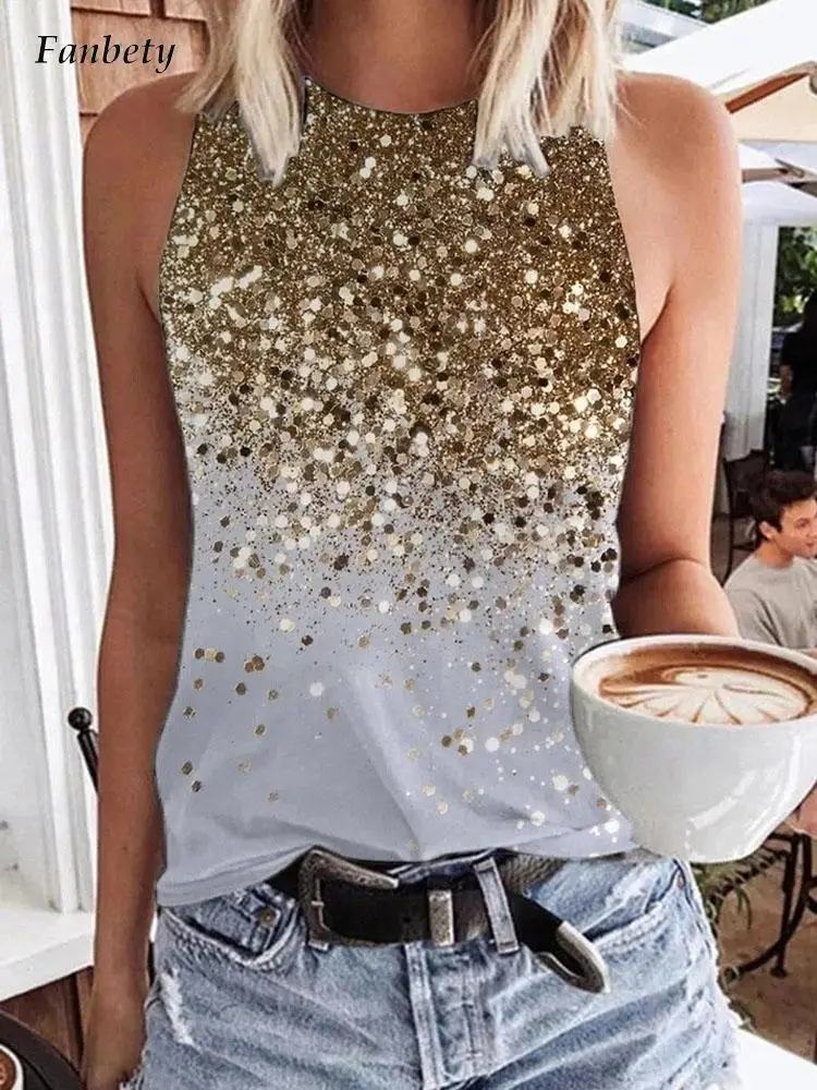 

Элегантная женская одежда, летняя новая модная повседневная универсальная уличная одежда без рукавов, ретро модная блестящая блузка в горо...