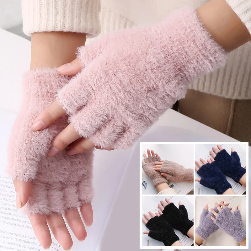 

Mink Gloves Cute Cat Claw Winter Warm Touchscreen Gloves Women Men Fluff Fingerless Flip Gloves Outdoor Knitted Mittens Glove