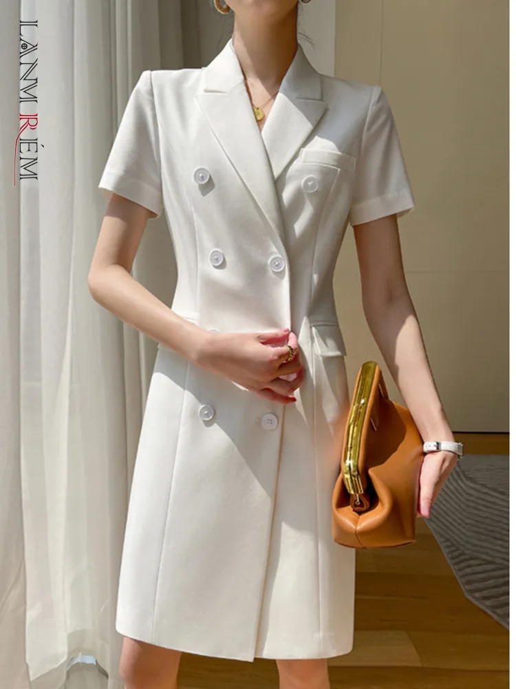 

LANMREM Designer High End Blazers For Women Double Breasted Short Sleeves High Waist A-line Casual Clothing Coat 2023 2YA3938