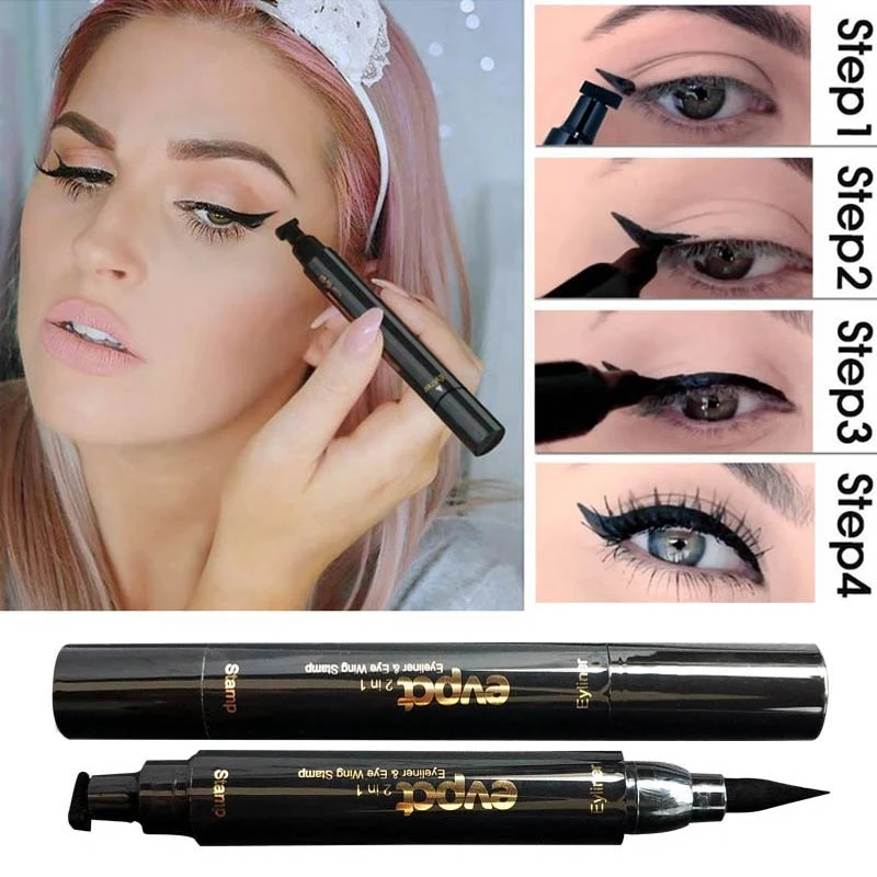 

Eyeliner Stamp Double-ended Liquid Eyeliner Pencil Waterproof Stamp Seal Pen Quick Dry Triangle Seal Eye Liner Eye Pencil