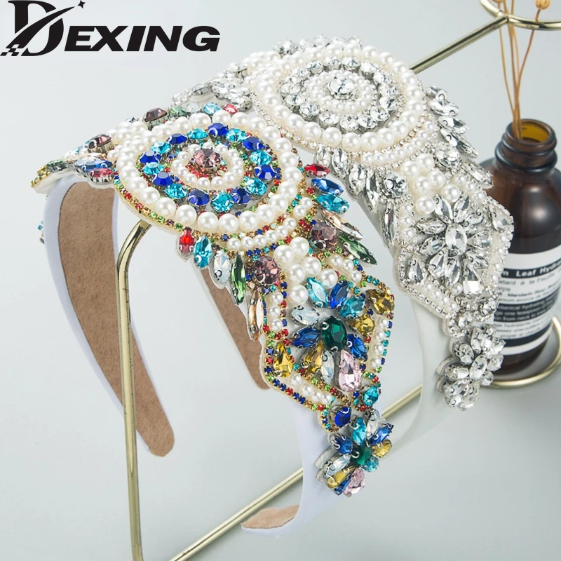 

Повязка на голову в европейском и американском стиле с жемчужинами и кристаллами