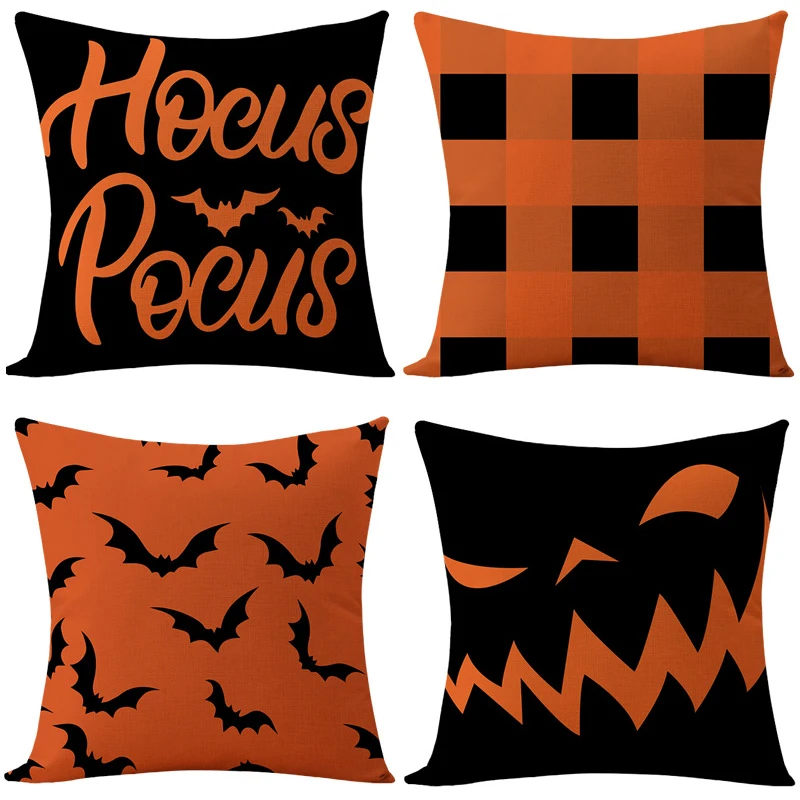 

Halloween Decorating Pillow Covers 18x18 inches Set of 4 for Home Decor Halloween Orange Hocus Pocus Throw Pillow Cushion Cases