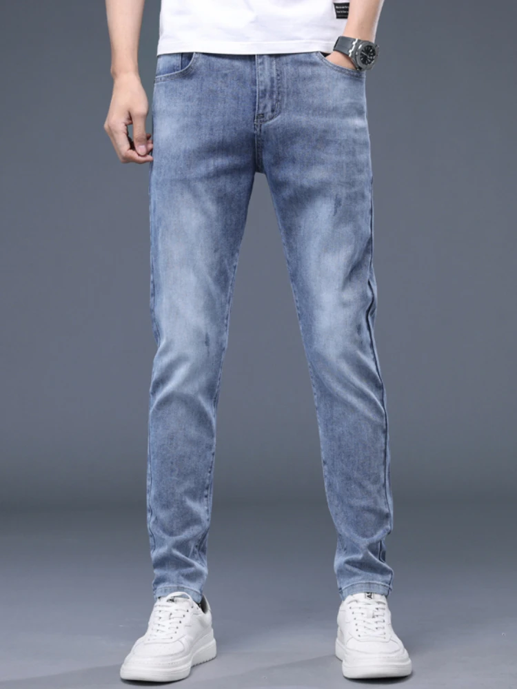 

Новинка 2022, облегающие мужские джинсы, деловые повседневные эластичные удобные прямые джинсовые брюки-бойфренды, мужские брюки высокого качества, одежда
