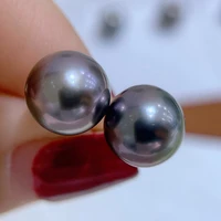 trendy real 18k gold round 8 9mm tahitian seawater black natural pearl stud earrings less flaw luxury jewelry women gift