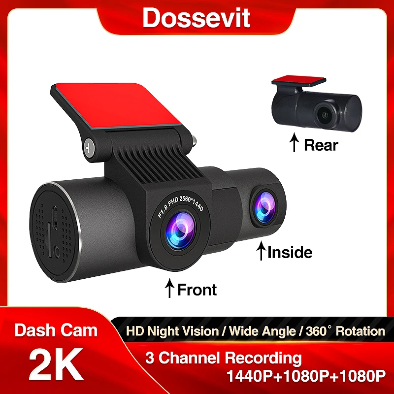 

Dossevit 2K Wifi Car DVR 1440P Wide Angle 3 Lens Dash Camera Night Vision 24H Parking Monitoring Recorder
