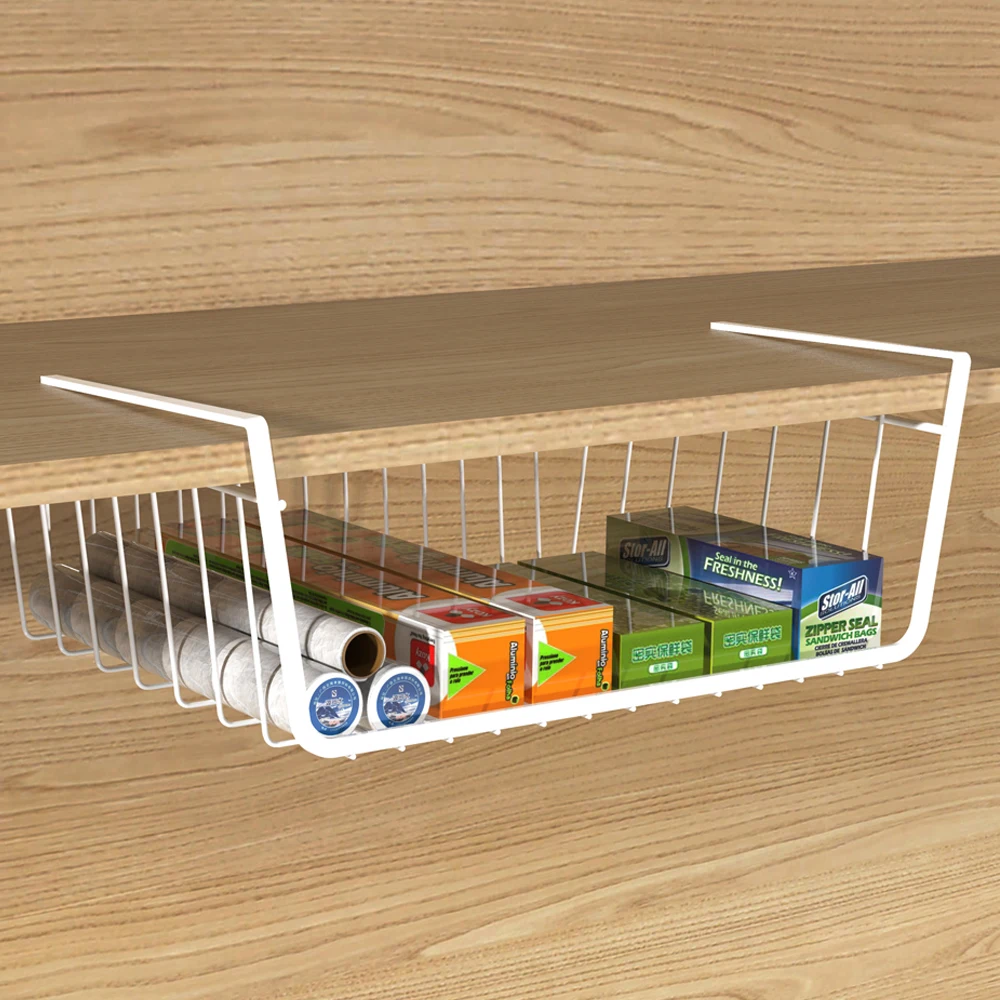 

ORZ Metal Storage Basket Kitchen Cabinet Organizer Holder Rack Closet Wardrobe Desk Organizer Office Home Storage Organization