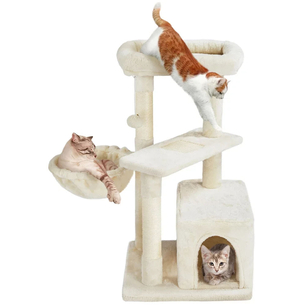 

33" Cat Tree Tower with Condos and Perches, Cat Supplies, Cat Climbing Racks, Cat Toys, So That Cats Can Play Happily At Home